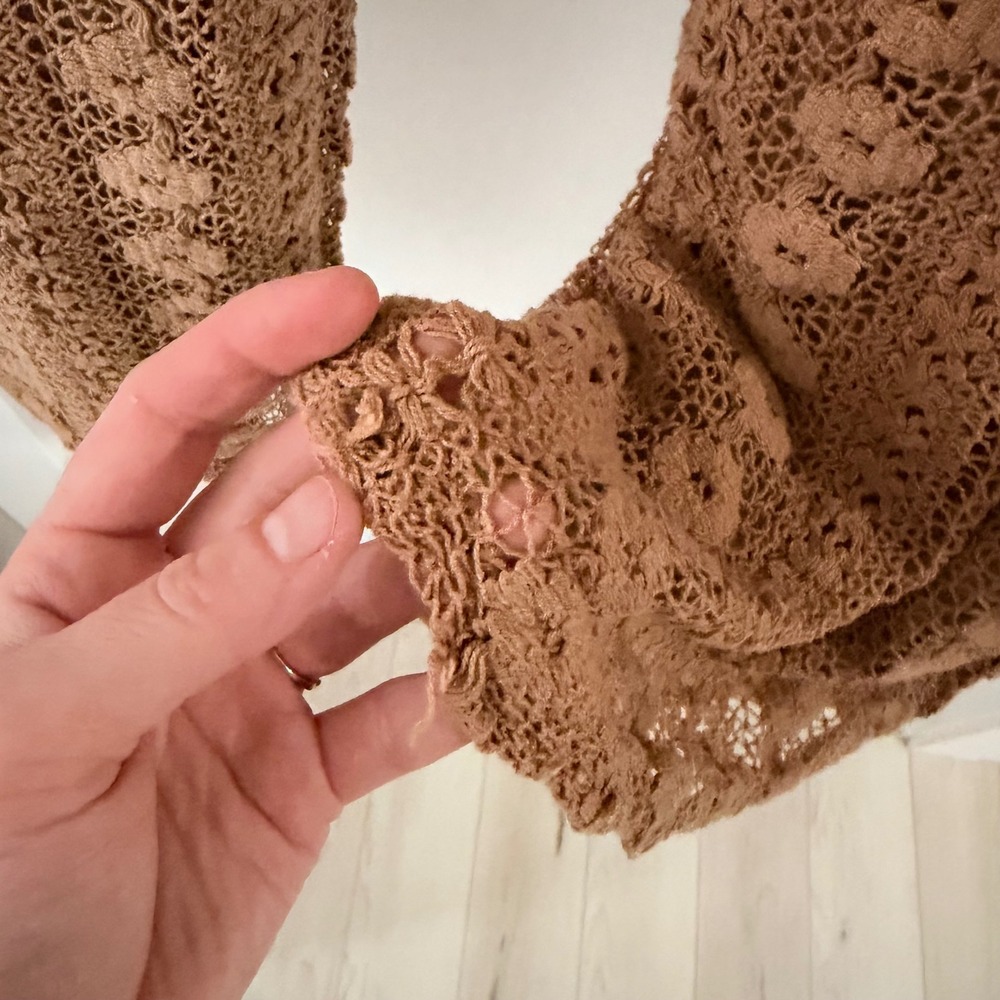 Anthropologie Crochet Cargo Pants Tan Brown Wide Leg XL Boho Beachy Coastal Knit - Picture 4 of 10